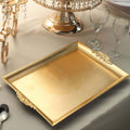 2-Pack Acrylic Serving Trays 14"x10" Rectangle Gold with Embossed Handles - Sleek Decorative Dinner Party Food Platters