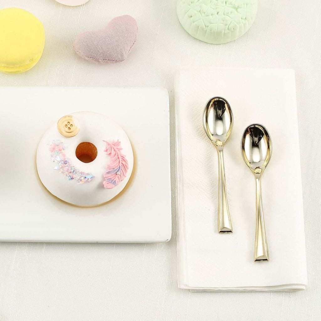 24-Pack Plastic Mini Dessert Spoons 4" Gold - Heavy Duty Disposable Silverware