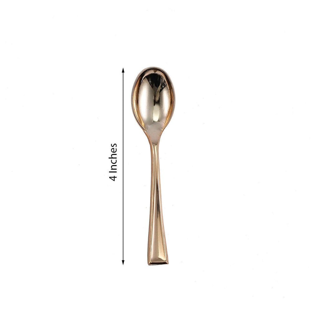 24-Pack Plastic Mini Dessert Spoons 4" Gold - Heavy Duty Disposable Silverware