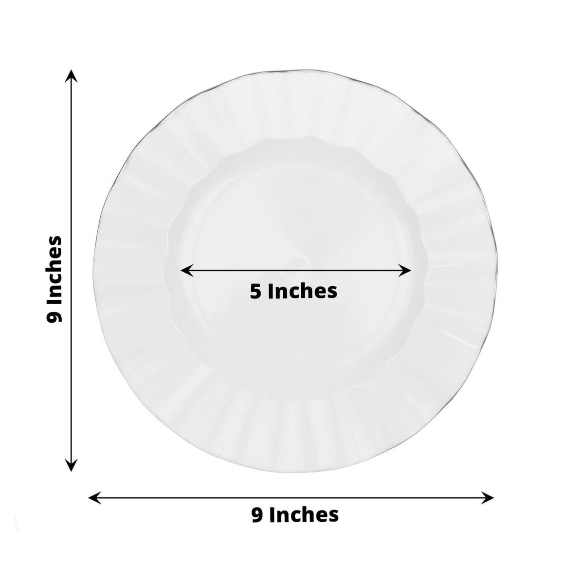 10-Pack Plastic Round Dinner Plates 9" White Ruffled Rim with Gold Edging - Heavy Duty Disposable Dinnerware for Upscale Buffets & Catered Events