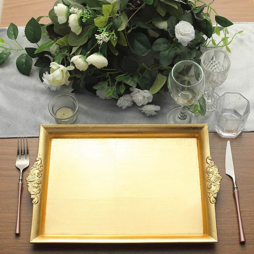 2-Pack Acrylic Serving Trays 14"x10" Rectangle Gold with Embossed Handles - Sleek Decorative Dinner Party Food Platters
