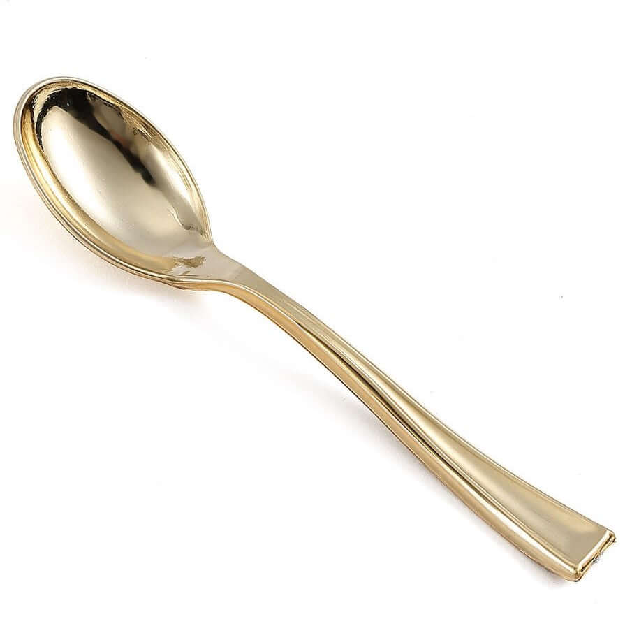24-Pack Plastic Mini Dessert Spoons 4" Gold - Heavy Duty Disposable Silverware