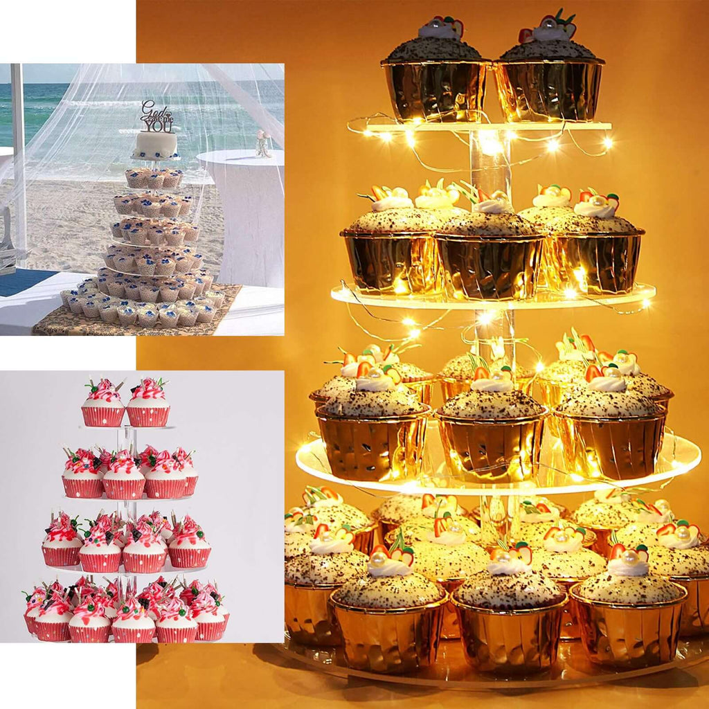 6-Tier Acrylic Round Cupcake Stand 22" Clear - Heavy Duty Easy To Assemble Dessert Tower Holder Pastry Display with Film Sheets for Weddings & Parties