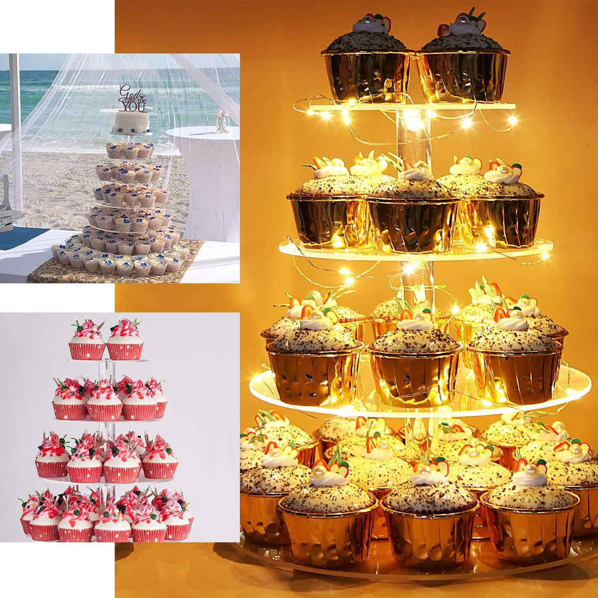 6-Tier Acrylic Round Cupcake Stand 22" Clear - Heavy Duty Easy To Assemble Dessert Tower Holder Pastry Display with Film Sheets for Weddings & Parties
