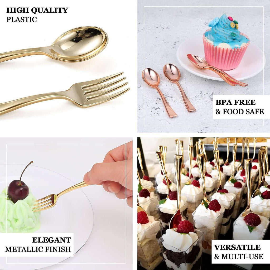 24-Pack Plastic Mini Dessert Forks 4" Gold - Heavy Duty Disposable Appetizer Forks