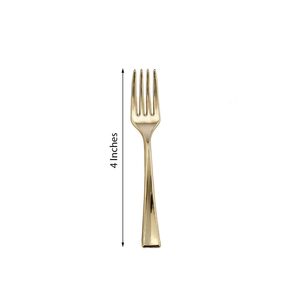 24-Pack Plastic Mini Dessert Forks 4" Gold - Heavy Duty Disposable Appetizer Forks