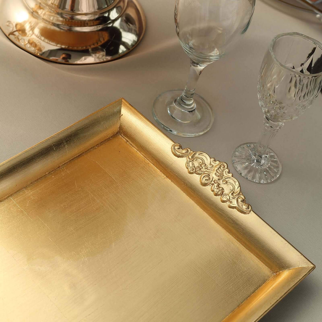 2-Pack Acrylic Serving Trays 14"x10" Rectangle Gold with Embossed Handles - Sleek Decorative Dinner Party Food Platters