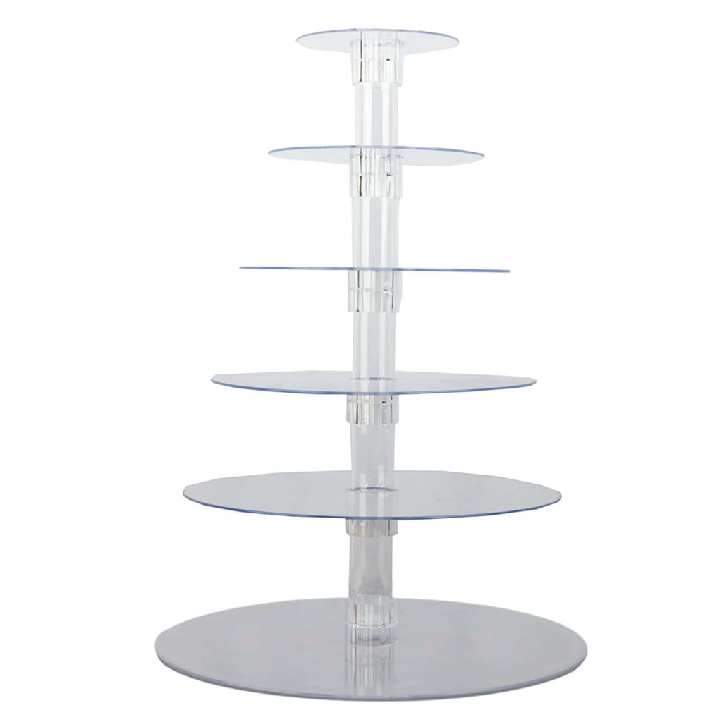6-Tier Acrylic Round Cupcake Stand 22" Clear - Heavy Duty Easy To Assemble Dessert Tower Holder Pastry Display with Film Sheets for Weddings & Parties
