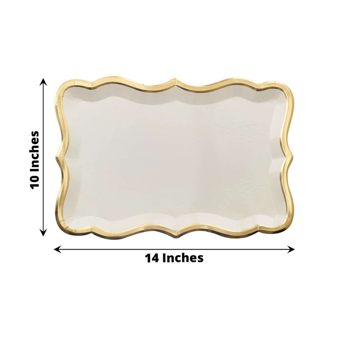 10-Pack Paper Rectangle Serving Trays 14"x10" White with Gold Rim - 400GSM Heavy Duty Disposable Cardboard Party Platters for Stylish Food Displays