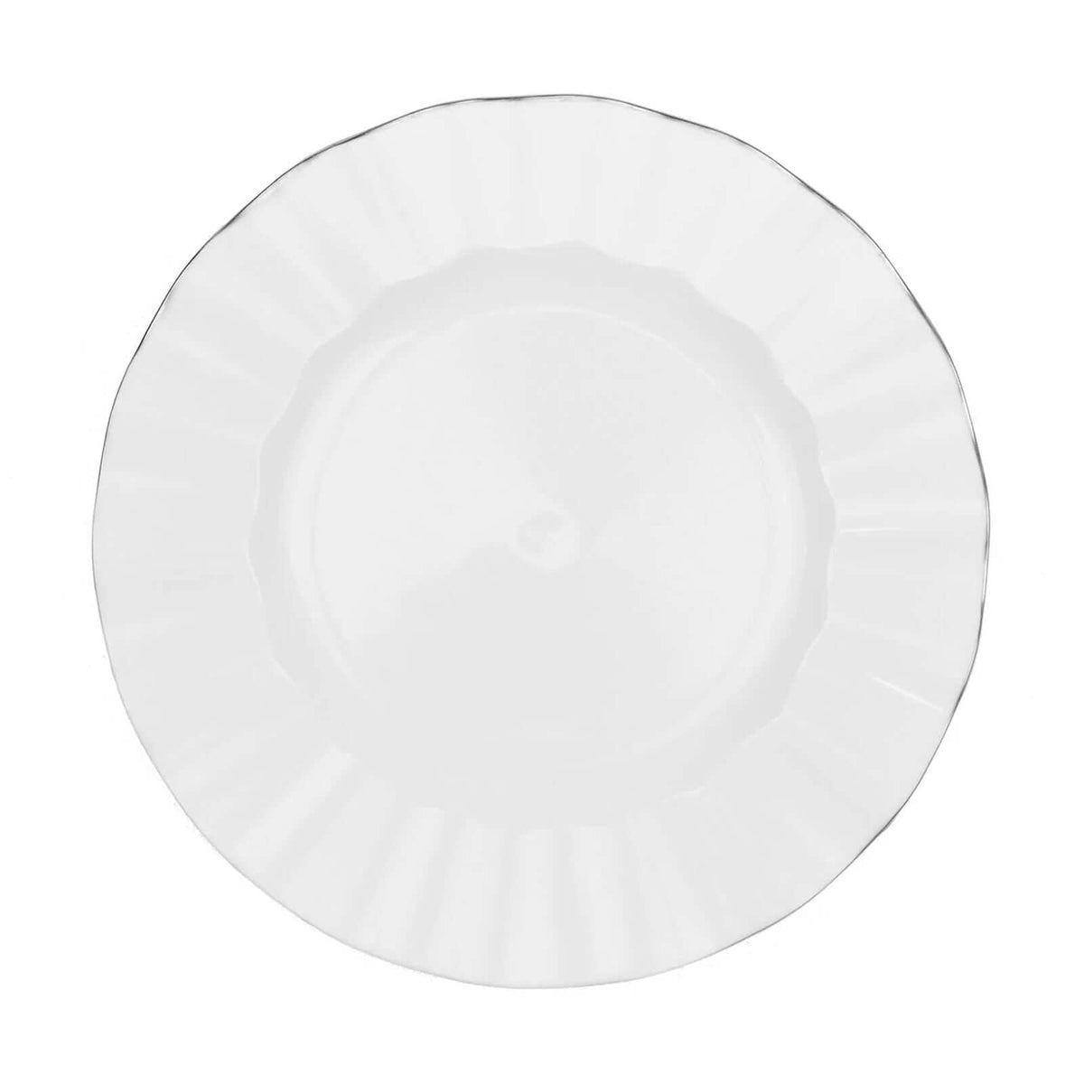 10-Pack Plastic Round Dinner Plates 9" White Ruffled Rim with Gold Edging - Heavy Duty Disposable Dinnerware for Upscale Buffets & Catered Events