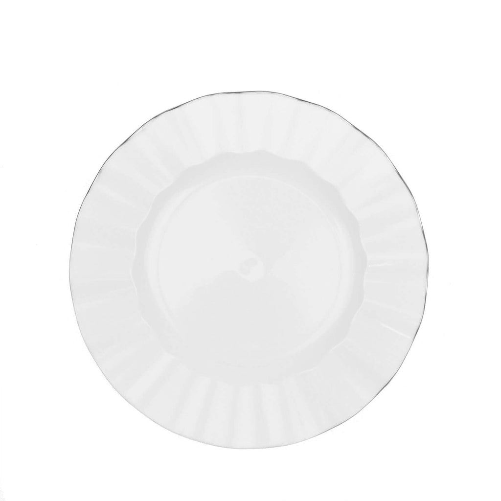 10-Pack Plastic Round Dinner Plates 9" White Ruffled Rim with Gold Edging - Heavy Duty Disposable Dinnerware for Upscale Buffets & Catered Events