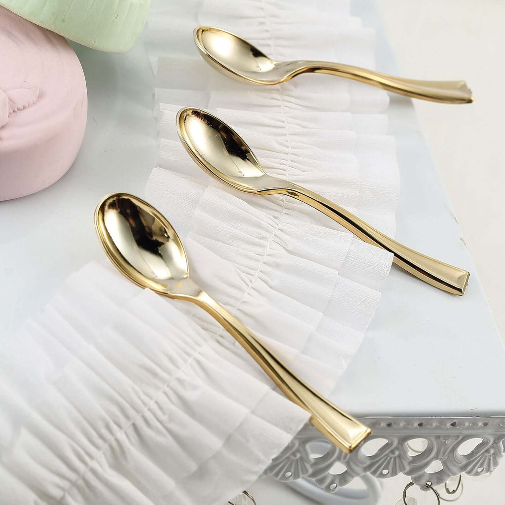 24-Pack Plastic Mini Dessert Spoons 4" Gold - Heavy Duty Disposable Silverware