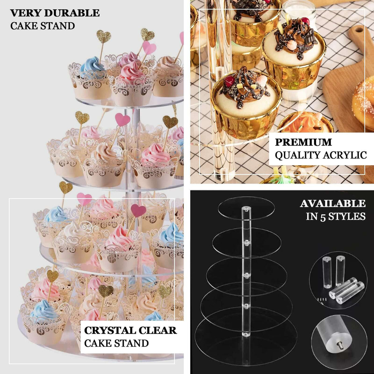 6-Tier Acrylic Round Cupcake Stand 22" Clear - Heavy Duty Easy To Assemble Dessert Tower Holder Pastry Display with Film Sheets for Weddings & Parties