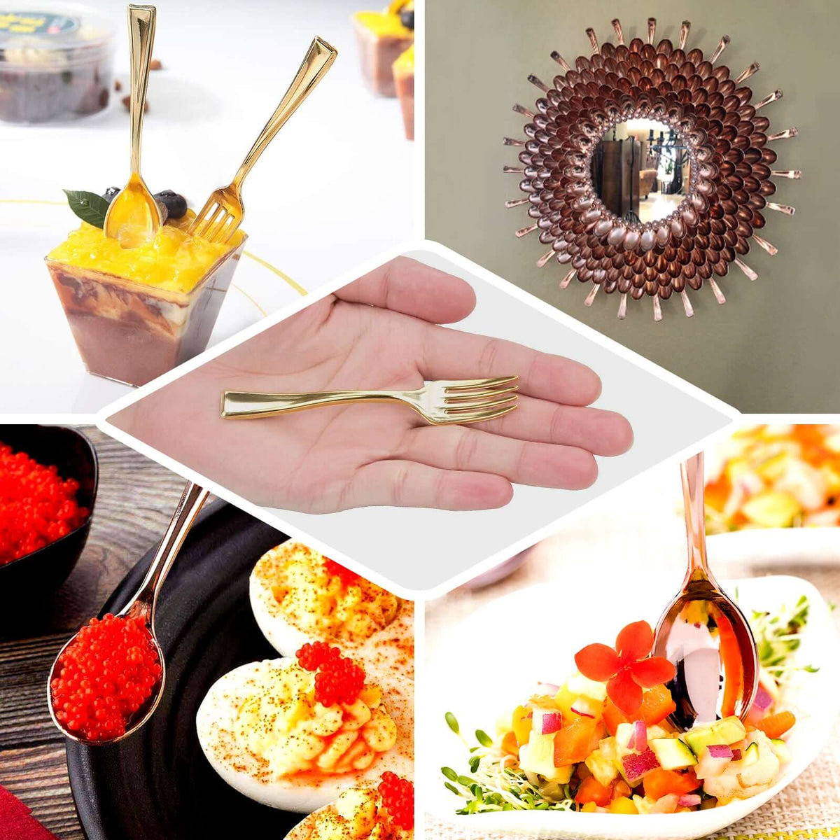 24-Pack Plastic Mini Dessert Forks 4" Gold - Heavy Duty Disposable Appetizer Forks